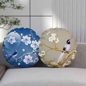 Nghệ Thuật Trung Hoa Mới Bông Hoa Và Chim Tròn Nệm Ghế Sofa Phòng Khách Nệm Lưng Vải Lanh Nệm Lưng Nệm Tròn