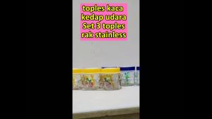 Toples Lebaran Toples Kaca Dengan Rak Toples Set Kedap udara 3 Pc Plus Rak Dus Kado