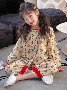 Princess Style Girls Home Clothes Set Spring Autumn New Cartoon Pyjamas Country Style Baby Girl Childrens Clothing