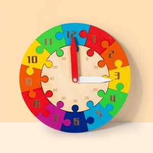 Wooden Color Clock Puzzle Toy – Time Learning & Cognitive Development Educational Preschool Learning Toy Fine Motor Skills Training Perfect Gift for Boys & Girls