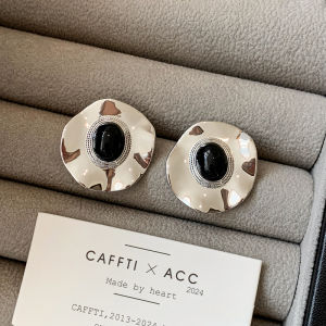 CAFFTI | Black Agate Exaggerated Unique Silver Irregular Earrings
