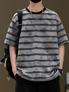 American Stripe Heavyweight Naval Shirt Short Sleeve Mens T-Shirt Summer New Casual Loose Half Sleeve Body T-Shirt