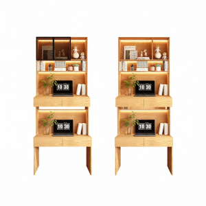 Chinese Style Integrated Desk and Bookshelf Oak
