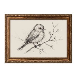 Vintage Bird Sketch Canvas Prints Black And White Wall Art Woodland Wall Decor French Country Rustic Farmhouse Beige Decor Gift
