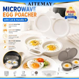 Aitemay 2pcs Microwave Egg Steamer Food Grade PP Plastic Egg Poacher Mold Kitchen Cooking Gadget For Breakfast