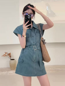 ชุดเดรสสั้นคอโปโลสไตล์ฝรั่งเศส ทรงเอเข้ารูป แขนสั้น ทรงเข้ารูป สำหรับผู้หญิงในช่วงฤดูร้อน 2024 ชุดเดรสสั้นทรงเอเข้ารูป