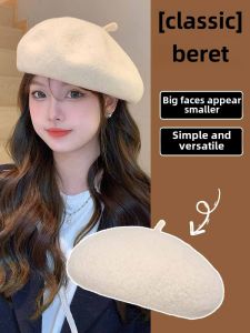 Elegant Beret Hat Womens Autumn Winter Korean British Style Artist Cap Retro All-Match Large Head Circumference Face Slimming Artistic Bud Hat