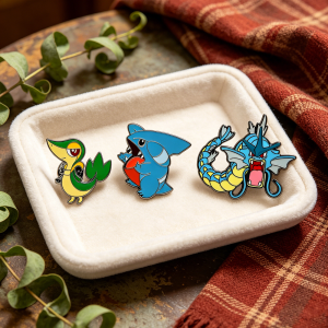 Bandai | Snivy Gible Gyarados Inspired Enamel Pins Collectible Lapel Brooches for Backpacks Bags Anime Pin Gift for Fans