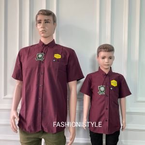 KEMEJA POLOS COUPLE AYAH DAN ANAK LENGAN PENDEK WARNA BURGUNDY / UNGU TUA