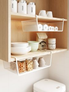 Kitchen Cabinet Hanging Rack under Shelf Suspended Storage Basket Dormitory Bookcase Wardrobe No Drilling Multi-layer Rack