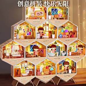 DIY Miniature House Kit Simulated Furniture Rooms Mini Cottage Toys for Girls Handmade Art House Scene Toys with LED Light Decor