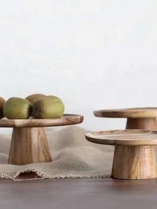 1 Chiếc Thân Thiện Với Môi Trường Gỗ Tự Nhiên Đế Cao Đĩa Bánh Tròn 16.5Cm Khay Tráng Miệng Phong Cách Nhật Bản Khay Đựng Trái Cây Cho Gia Đình Nhà Hàng
