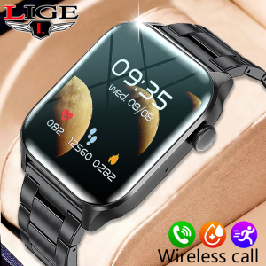 LIGE Jam Tangan Pintar Pria Panggilan Bluetooth Anti Air IP67 Denyut Jantung Jam smart watch + box