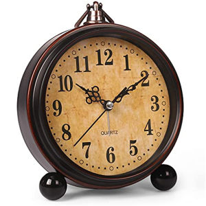 Vintage Hangable Battery Alarm Clock Metal Night Light Super Silent Table Desk Quartz Clock Time For Bedroom Bedside Desk Shelf