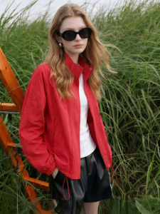 Vintage Red Stand Collar Workwear Jacket Short Coat