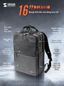 Sanwa Supply | Ba Lô Laptop Mỏng Nhẹ Đựng 16 inches