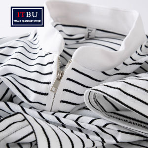 High-End White Polo Shirt Mens Short Sleeve T-Shirt Summer New Half Zip Stand Collar Striped Paul Style Business Casual Cotton Polyester Blend Ice Oxygen Fabric