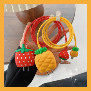 Cartoon Strawberry Charger Data Cable Protective Sleeve For iPhone 18W/20W Anti-Scratch Data Line Winder Wire Protector Cover
