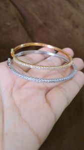Gelang Bangle Siera Garis Kristal Mewah Titanium Emas Perak 22K