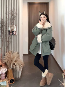 Lamb Fur Trimmed Parka Style Chinese Style Womens Outerwear Autumn Winter New Thickened Warm Fleece Lined Cotton Coat Jacket