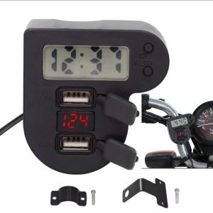 Đồng hồ báo giờ 3in1 xe máy kèm 2 cổng sạc USB  vôn ắc quy mẫu mới chống nước hàng cao cấp phụ kiện trang trí xe máy