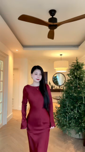 LYC FASHION -Lưu Ly Dress Đầm Lụa Tay Dài Đổ Lưng Đi Tiệc