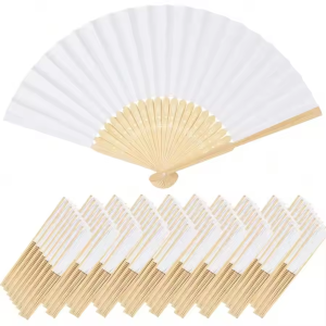 White Wedding Hand Fan Bamboo Foldable Paper Fan Portable DIY Calligraphy Painting Practice Paper Bamboo Fan Wedding Custom Gift