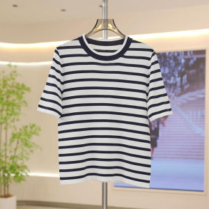 Shalldoer | เสื้อยืดคอกลมแขนสั้นผ้าถักลายทางสีบล็อกสำหรับผู้หญิงในช่วงฤดูร้อนปี 2025 สไตล์ลำลอง เสื้อตัวบนหลวมๆ ที่สวมใส่ได้หลากหลาย