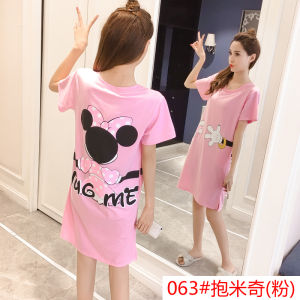 Váy Ngủ Cotton Nguyên Chất Tay Ngắn Có Đệm Ngực Váy Ngủ Nữ Phong Cách Hàn Quốc in Họa Tiết Hoạt Hình Mặc Ở Nhà Mùa Hè