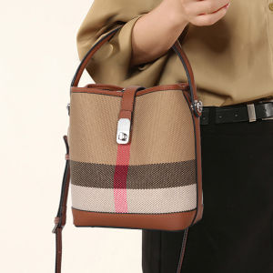 Aidrani new stylish canvas with cowhide bucket bag shoulder bag high-luxury plaid pattern womens checked cross-body bag