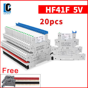 20PCS Relay HF41F DIN Rail Slim Relay Module 5V 12V 24V With LED 6A Industrial Interface Relay AC/DC 41F-5/12/24-ZS