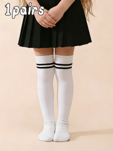 1/2/4 Pairs of Girls Black and White School-Style Knee-Length Stockings to Pair with Lolita Outfit and School Uniforms