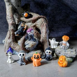 10pc Mini Ghost Devil Wizard Festi Pumpkin Skull Halloween Decoration Resin Craft Miniature Figure Tiny for Fairy Garden Decor