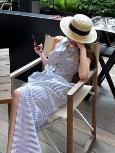 Slimming Stripe Shirt Dress Womens Summer New Style High Waist Button up Long Sleeve A-Line Mini Dress Korean Style Office Wear