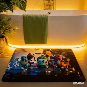 Potdemiel | Pokemon Kanto Starter Squirtle Bulbasaur Charmander Non-Slip Rubber Base Washable Cloth Surface Floor Mat