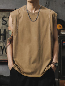 เสื้อยืดแขนกุดคอตตอนแท้ 250 กรัม สำหรับผู้ชาย ฤดูร้อน 2025 ใหม่ เสื้อกล้ามออกกำลังกาย ระบายอากาศได้ดี ทรงหลวม ทรงหลวม