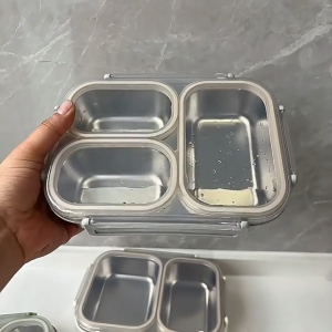 Stainless Steel 3-Grid Bento Box Odor-Proof Airtight Fresh Seal Lightweight Portable Leakproof Lunch Container for Work School