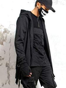 Functional Cloak Open Cardigan Hooded Thin Mens Teenage Casual Style Cotton Blend Windbreaker Autumn Season Street Fashion