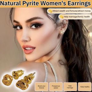 [Fortune and Wealth] Natural Pyrite Earrings Money Magnet Lucky Charm Womens Earrings the Source of Energy