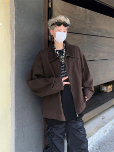 Detroit Corduroy Patchwork Lapel Jacket Loose Fit Mens Style Heavy Wash American Retro Trendy Cotton Outerwear