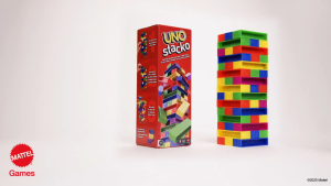UNO Stacko Game For Kids & Family With 45 Colored Stacking Blocks & Tray (JGT89)