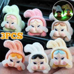 3ชิ้นผ้ากำมะหยี่เรืองแสงป๊อปมาร์ท Crybaby เครื่องประดับรถยนต์คอนโซลกลางรถยนต์ตุ๊กตาอนิเมะไฟกลางคืน DIY เครื่องประดับตกแต่งอุปกรณ์ตกแต่งตั้งโต๊ะที่บ้าน