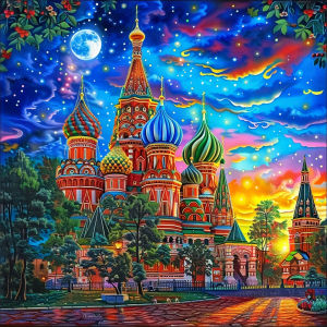 Huacan Full Square Round Drill Diamond Painting Kit - Nhà Thờ Mặt Trăng Cây Khảm Phong Cảnh Trang Trí Nhà Bằng Nhựa Nghệ Thuật Thêu Chữ Thập