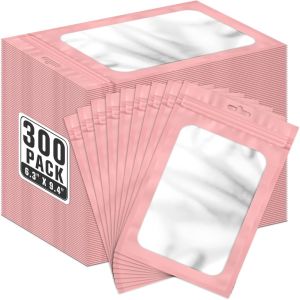 Pink Resealable Ziplock Bags Packaging Pouch For Jewelry Phone Case Lash Display Clear Window Foil Smell Proof Storage Organizer