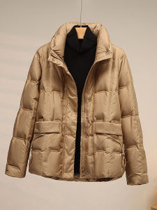 Fall Winter Short Lightweight Double-Sided Stand Collar Duck down Jacket 90% White Duck Feather Glued Seams Womens Fashion