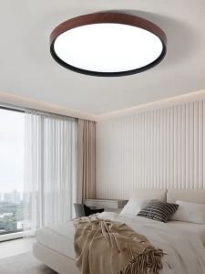 PHPOA Easy Install LED Ceiling Light - 3 Color Modes Remote Control Wooden Style Quick Replacement