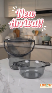 Premium Clear Plastic Bucket & Basin | Baldi Air Lutsinar with Lid | Laundry Pail & Bathroom Wash Tub Deep Bucket