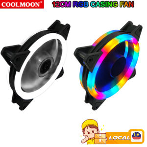 CoolMoon RGB 12CM Desktop Casing Fan Double Side LED Silent Fan Cooling Fan 3Pin + Molex IDE  Power Rainbow / White