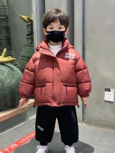 Red Cotton Jacket for Boys Warm Bread Style Winter Clothes Children New Year Baby Thickened Polyester Fiber Coat with Hat