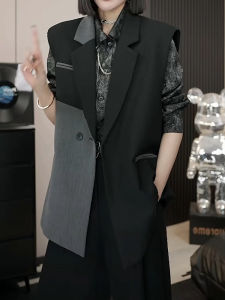 Color Block Suit Jacket Womens Unique Design Casual Loose Lazy Style Korean High-End Feelings Fashionable Vest for Ladies